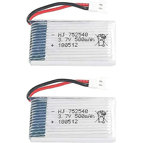 2pcs 3.7v Batteries Lipo Rechargeables, 500mAh Lipo pour Drones Rc Quadricoptères Syma X5 X5C X5SC X5SW, Cheerson CX-30W, Skytech M68, Wltoys F949, JJRC H5C