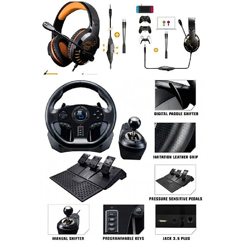 Subsonic Casque GAMER SPIRIT OF Gamer + Volant 3 pédales Levier de vitesse DRIVE SPORT GS 850-X compatible Xbox Séries X|S PS3 PS4