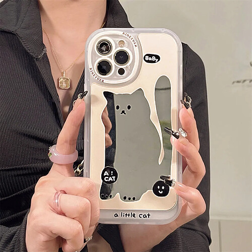 GUPBOO Étui pour iPhone13 Étui de téléphone portable miroir de chat souriant de style japonais et coréen pour les femmes