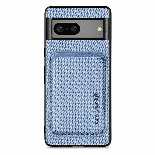 Coque en TPU + PU magnétique, texture en fibre de carbone avec porte-carte pour votre Google Pixel 7 5G - bleu