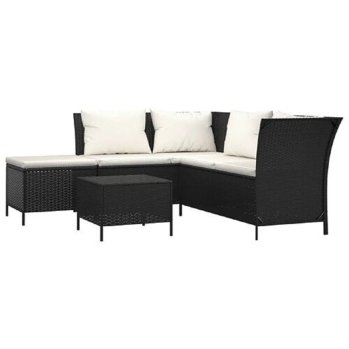 Maison Chic Salon de jardin 4 pcs + coussins - Mobilier/Meubles de jardin - Table et chaises d'extérieur Noir Résine tressée -MN13964