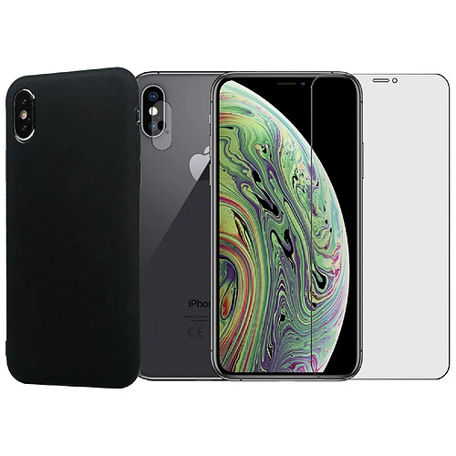 Protection intégrale Verre Trempé pour iPhone XS Max + Verre Trempé Caméra Arrière + Coque souple silicone Noire - Visiodirect -