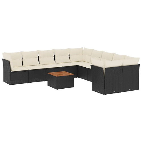 Maison Chic Salon de jardin 11 pcs avec coussins | Ensemble de Table et chaises | Mobilier d'Extérieur noir résine tressée -GKD38424