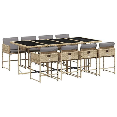 Maison Chic Ensemble à manger d'extérieur 9 pcs avec coussins,Salon de jardin,Mobilier de jardin mélange beige -GKD805517