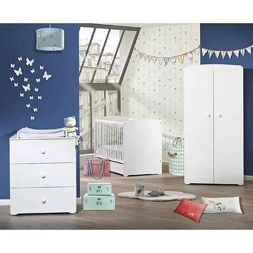 Baby Price Chambre bébé trio Basic boule: Lit 120x60, commode a langer et armoire - Babyprice - Blanc