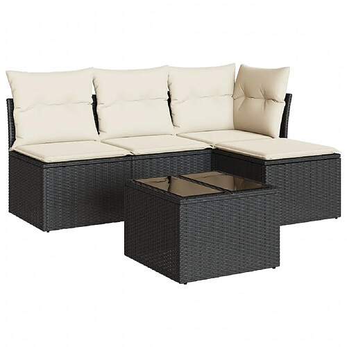 Maison Chic Salon de jardin 5 pcs avec coussins | Ensemble de Table et chaises | Mobilier d'Extérieur noir résine tressée -GKD37828