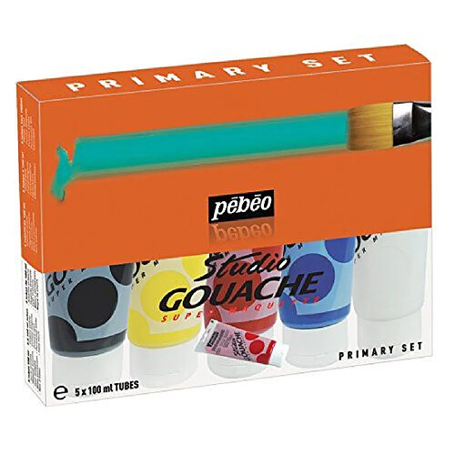 Pébéo Gouache Pack Primaire Assortiment de 5 Tubes de 100 ml Couleurs Assorties