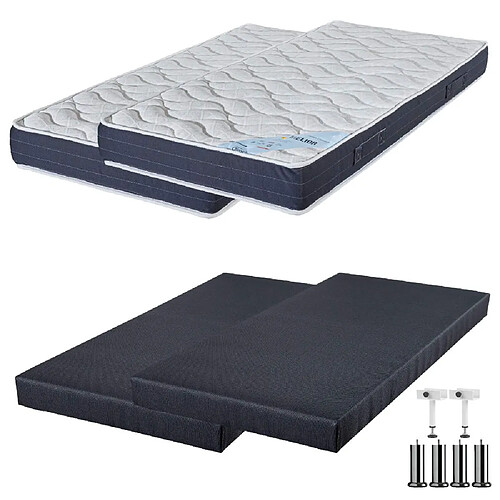 Ebac Matelas mousse + Sommier SR9 Deco 2x80x200 Melior - H. 20 cm - Soutien ferme