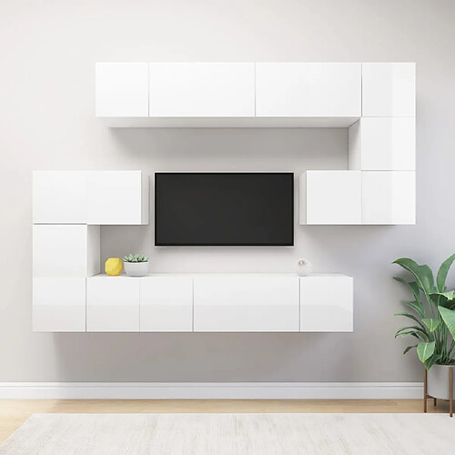 vidaXL Ensemble de meubles TV 10 pcs Blanc Bois d'ingénierie