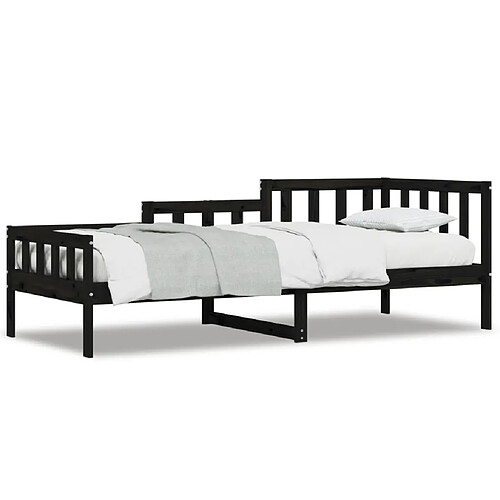 Maison Chic Lit de jour, Lit de repos pour Salon Chambre,Canapé-lit,Lit d'invité Noir 90x190 cm Bois de pin massif -MN92910