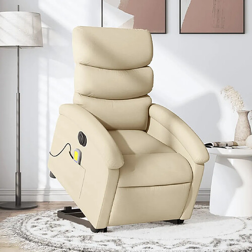 vidaXL Fauteuil inclinable de massage électrique Crème Tissu