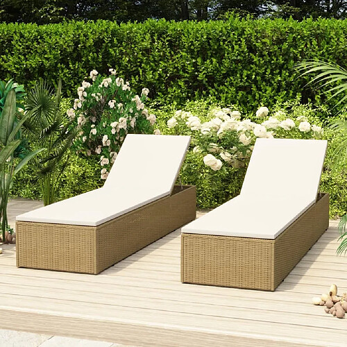 Maison Chic Chaise longue Jardin| Bain de soleil Relax | Transat Résine tressée Marron et blanc crème -GKD25751