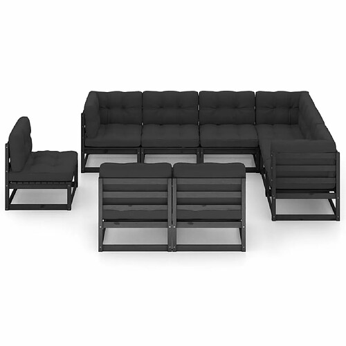 Maison Chic Salon de jardin 9 pcs + coussins - Mobilier/Meubles de jardin - Table et chaises d'extérieur Noir Bois de pin massif -MN96420