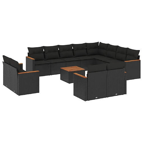 Maison Chic Salon de jardin avec coussins 13 pcs, Ensemble Tables et chaises de jardin, noir résine tressée -GKD235293