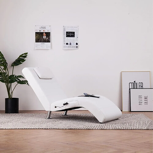 vidaXL Chaise longue de massage avec oreiller Blanc Similicuir