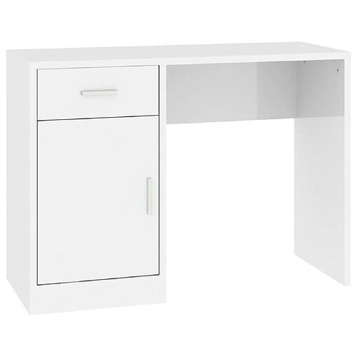 Maison Chic Bureau solide,Table de travail,Bureau d'ordinateur avec tiroir et armoire Blanc brillant 100x40x73 cm -GKD92386