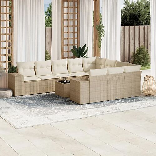 vidaXL Salon de jardin 11 pcs avec coussins beige résine tressée