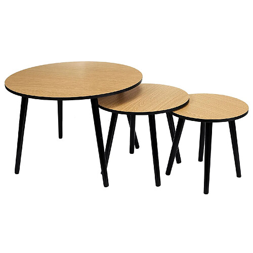 Toilinux Trio de tables gigogne en métal et bois - Noir