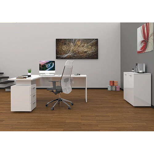 Alter Bureau d'angle, Made in Italy, Table d'ordinateur Minimal, Bureau pour PC, 160x60h75 cm, couleur blanc brillant