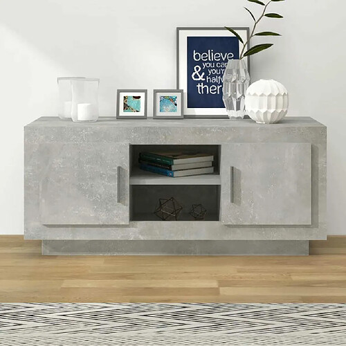 Maison Chic Meuble TV scandinave - Banc TV pour salon gris béton 102x35x45 cm bois d'ingénierie -MN53696