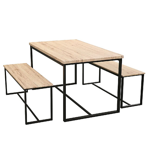 Urban Living Table à manger et ses 2 bancs Dock - H. 75 cm - Beige et Noir