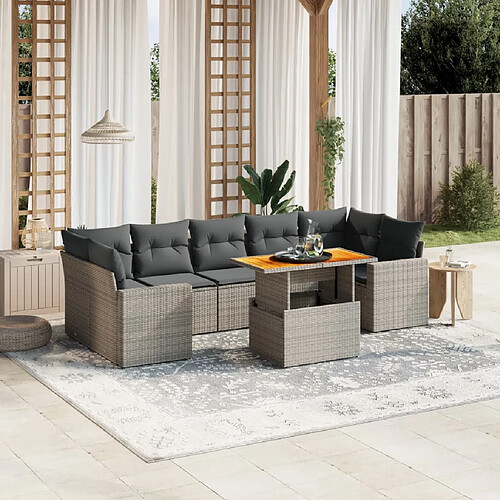 vidaXL Salon de jardin 8 pcs avec coussins gris résine tressée