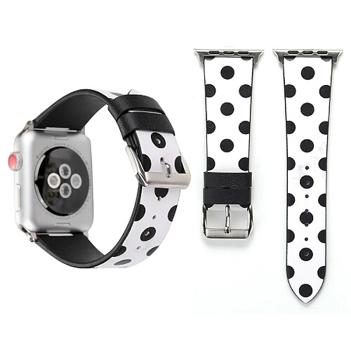 Wewoo Bande de montre-bracelet en cuir véritable motif à pois pour Apple Watch série 3 & 2 & 1 38mm blanc + noir