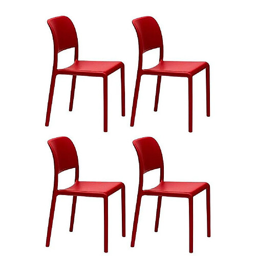 Inside 75 Lot de 4 chaises RIVER empilables design coloris rouge.