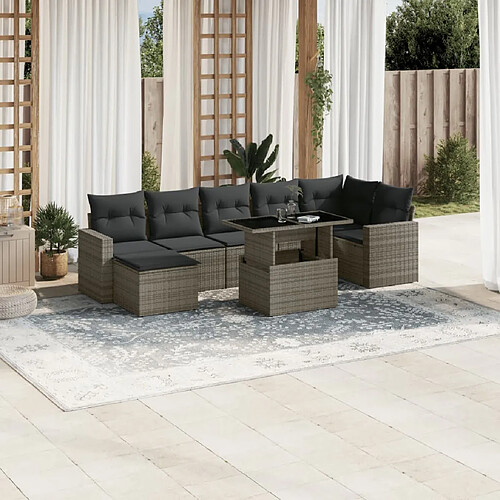 vidaXL Salon de jardin 8 pcs avec coussins gris résine tressée