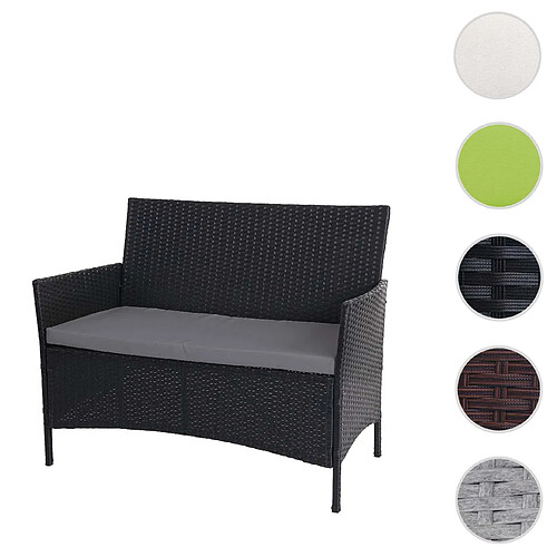 Mendler Banc de jardin Halden en polyrotin ~ anthracite, coussin anthracite