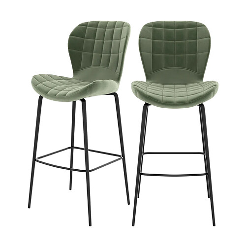 Rendez Vous Deco Chaise de bar Mazzia en velours vert 75 cm (lot de 2)