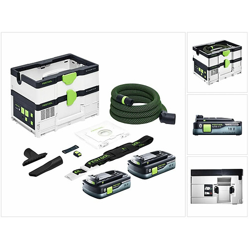 Festool CTLC SYS Aspirateur sans fil 36V (2x 18 V) Classe de poussière L + 2x Batteries 4,0 Ah - sans chargeur