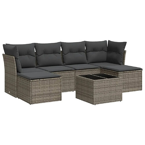 Maison Chic Salon de jardin avec coussins 7 pcs | Ensemble de Table et chaises | Mobilier d'Extérieur gris résine tressée -GKD39954