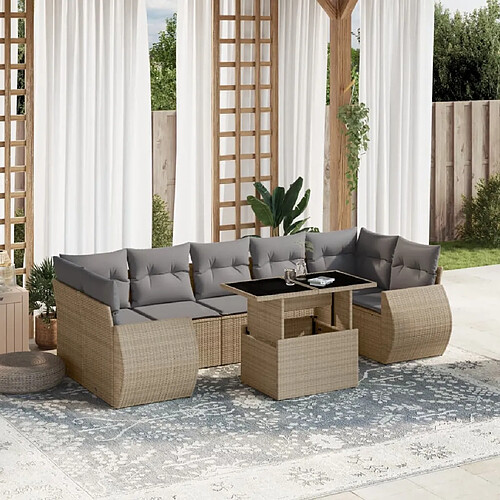 vidaXL Salon de jardin avec coussins 8 pcs beige résine tressée