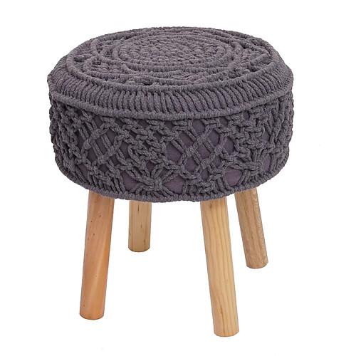 Decoshop26 Tabouret repose-pieds siège forme ronde tricoté, 45x41cm tricot tissu gris foncé 04_0005317