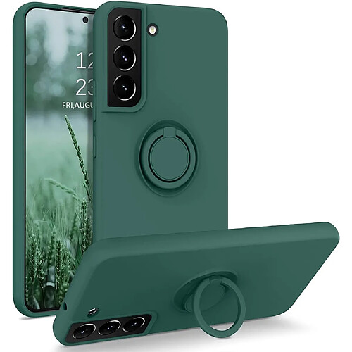 Coque en silicone + métal anti-rayures avec béquille vert noirâtre pour votre Samsung Galaxy S22 5G