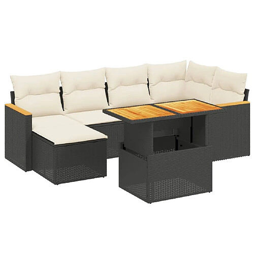 Maison Chic Ensemble Tables et chaises d'extérieur 7pcs avec coussins,Salon de jardin noir résine tressée -GKD367323