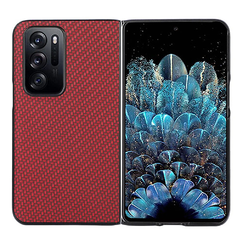 Coque en TPU + PU Housse antichoc, texture fibre de carbone, rouge pour votre Oppo Find N