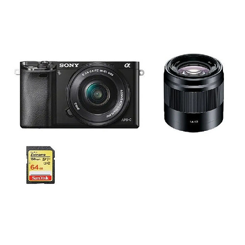 SONY A6000 Blcak KIT SEL 16-50MM F3.5-5.6 OSS Black + SEL 50MM F1.8 OSS Black + 64GB SD card