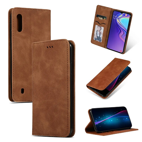 Wewoo Housse Coque Étui en cuir avec rabat horizontal magnétique Business Skin Feel rétro pour Samsung Galaxy A10 Marron