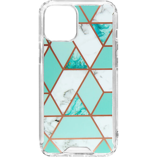 Avizar Coque Marbre iPhone 12 Pro Max Hybride avec Coins Renforcés turquoise et blanc