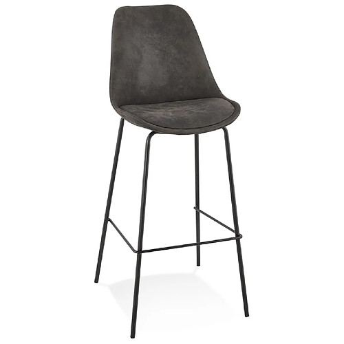 Alterego Tabouret de bar 'TAO' en microfibre grise et pieds en métal noir