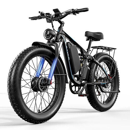 E-BYCCO Vélo électrique EB7pro double moteur 52V 2000W avec batterie 23AH Shimano 7 vitesses vtt suspension complète 26 "Fat Bike