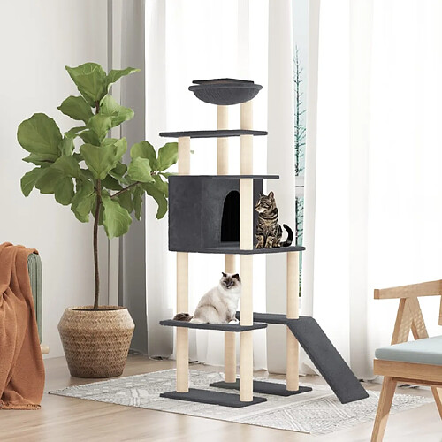 vidaXL Arbre à chat avec griffoirs en sisal Gris foncé 166 cm