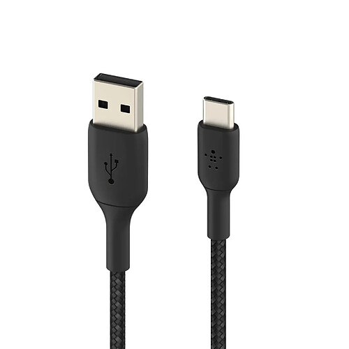 Câble USB vers USB-C 18W Nylon Tressé 15cm Charge et Synchro Belkin noir