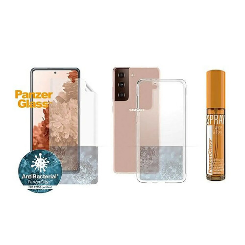 panzerglass zestaw start samsung s21+ ochrosur ekranu tpu, etui coque transparent, spray 30ml