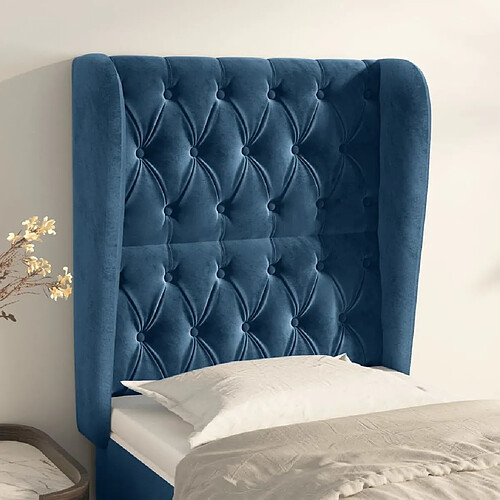 Maison Chic Tête de lit scandinave avec oreilles,meuble de chambre Bleu foncé 83x23x118/128 cm Velours -MN21437