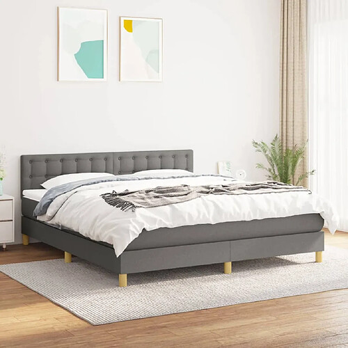 vidaXL Sommier à lattes de lit avec matelas Gris foncé 180x200cm Tissu