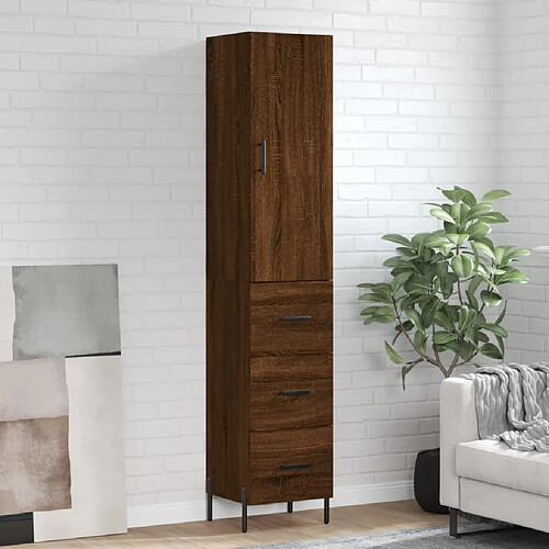 vidaXL Buffet haut Chêne marron 34,5x34x180 cm Bois d'ingénierie