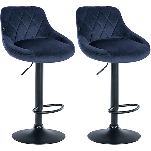 Decoshop26 Set de 2 tabourets de bar coutures décoratives losanges assise en velours bleu et cadre en métal noir TDB10774